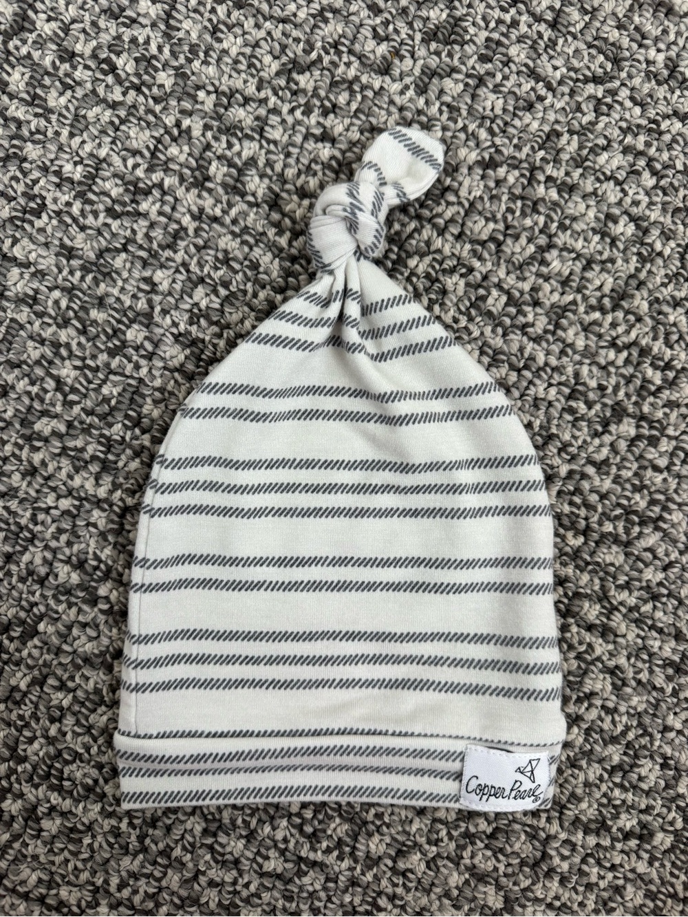 Copper Pearl Ivory & Gray Striped Knotted Baby Hat